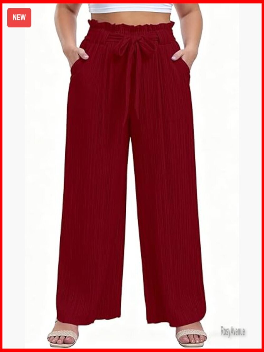 Plus Size Wide Leg Palazzo Pants Crossover Waist Loose Pleated Work Trousers
